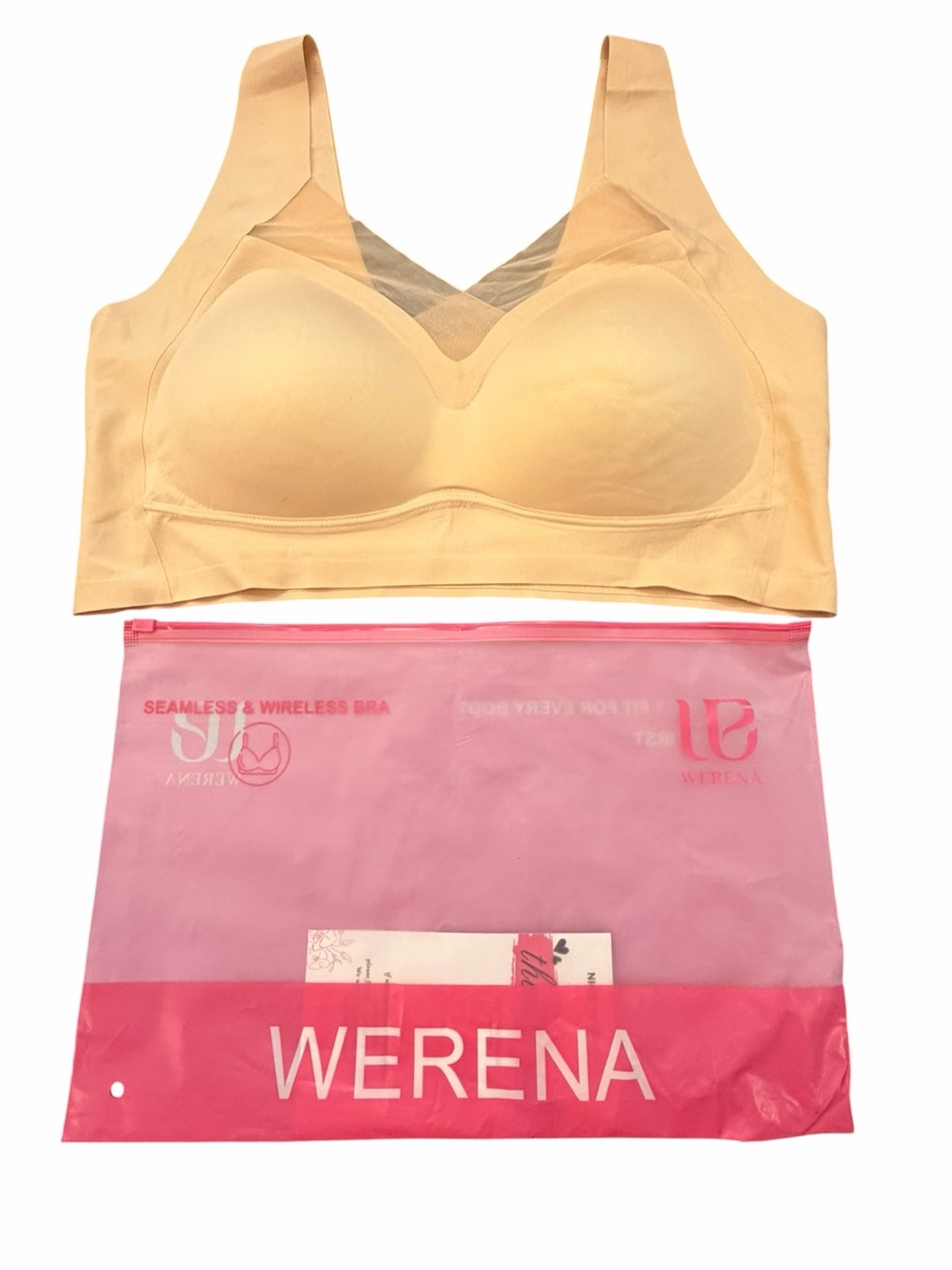Werena V-Net Mesh Front Wireless Bra Comfort Bra 2XL NEW Beige Nude Pullover - Picture 6 of 9